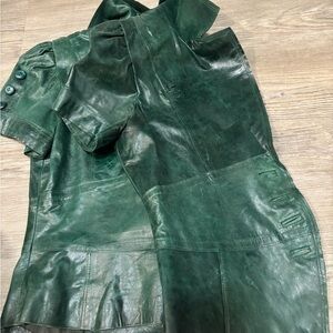 Women's Green Distressed Leather Custom Jacket